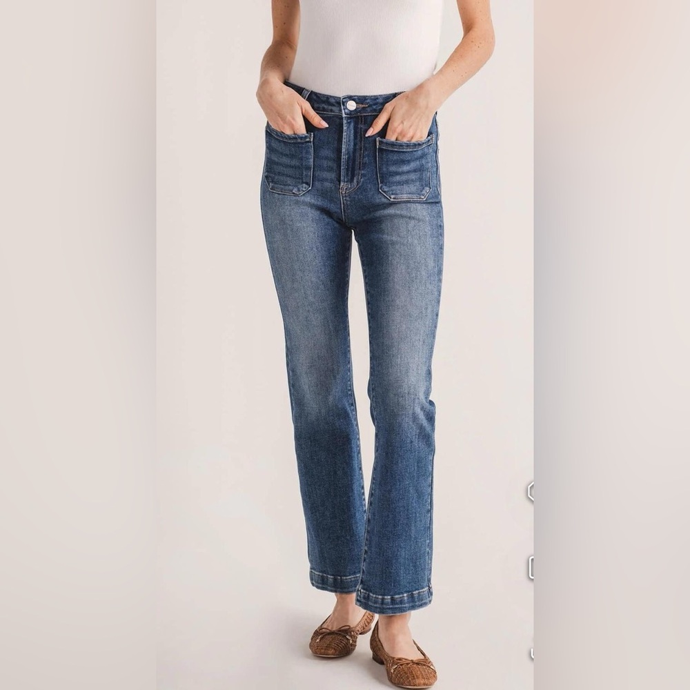 Risen Camille High Rise Patch Pocket Straight Jeans